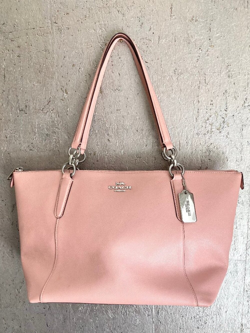 Coach Pink Leather Tote with Silver Hardware and Tag